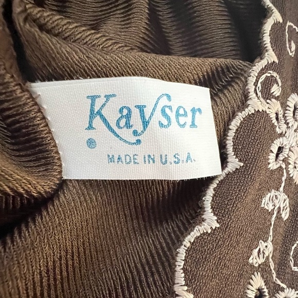 Vintage 70's Kayser Nightgown Slip Dress Eyelet Trimmed Brown Made in USA - Picture 6 of 7